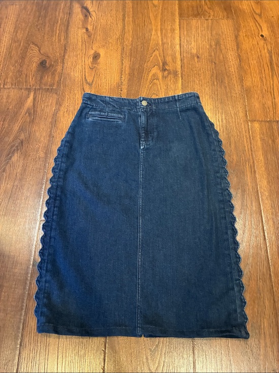 Maeve Dresses & Skirts - Maeve Dark Blue Denim Pencil Skirt with Scalloped Side Trim